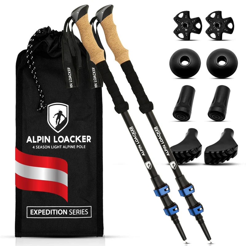 ALPIN LOACKER Teleskop Wanderstöcke Aluminium mit Korkgriff, blau