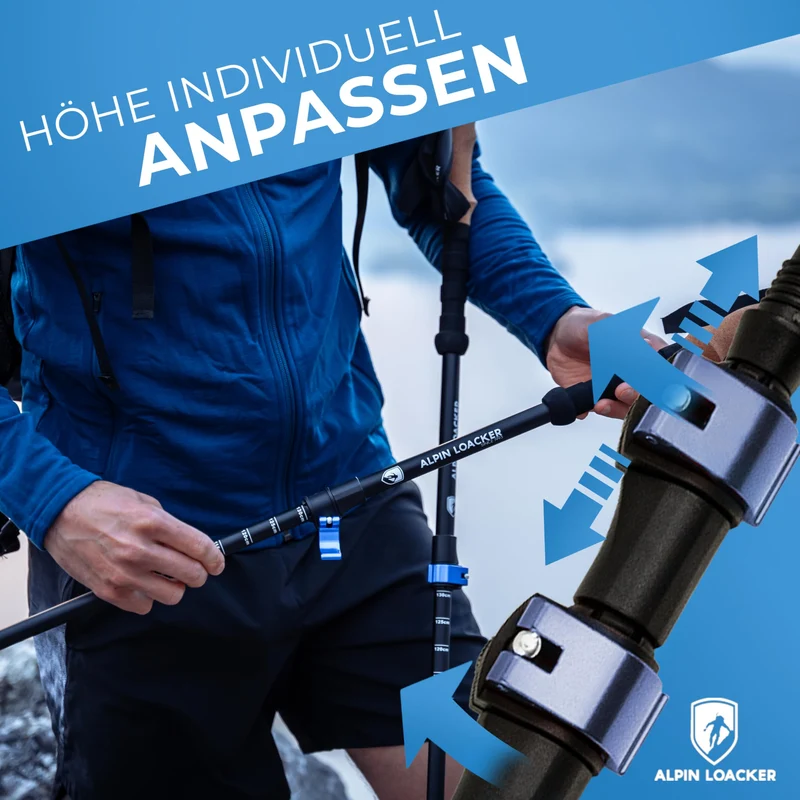 ALPIN LOACKER Teleskop Wanderstöcke Aluminium mit Korkgriff, blau