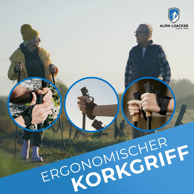 ALPIN LOACKER Nordic Walking Stöcke, Alu, verstellbar 105–135 cm