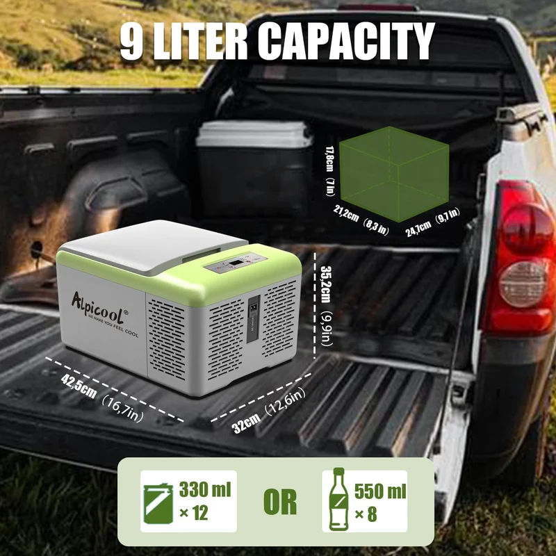 Alpicool C9PT Kühlbox 9 L Kompressor 12 V für Auto und Camping