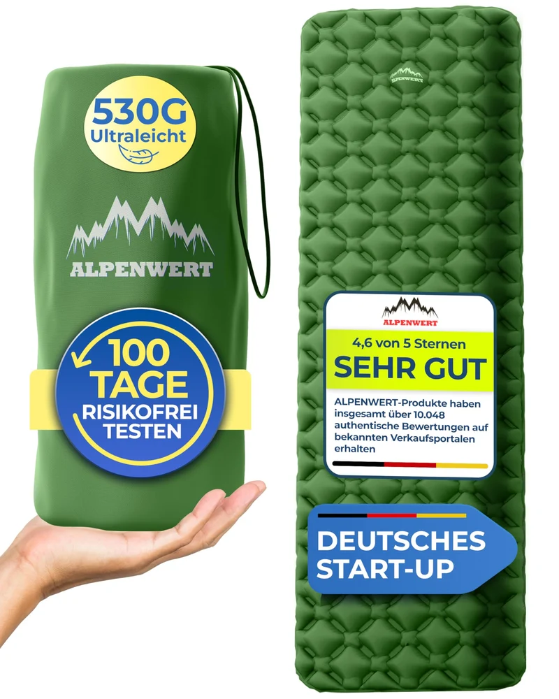 Alpenwert Isomatte Outdoor Luftmatratze aufblasbar Grün