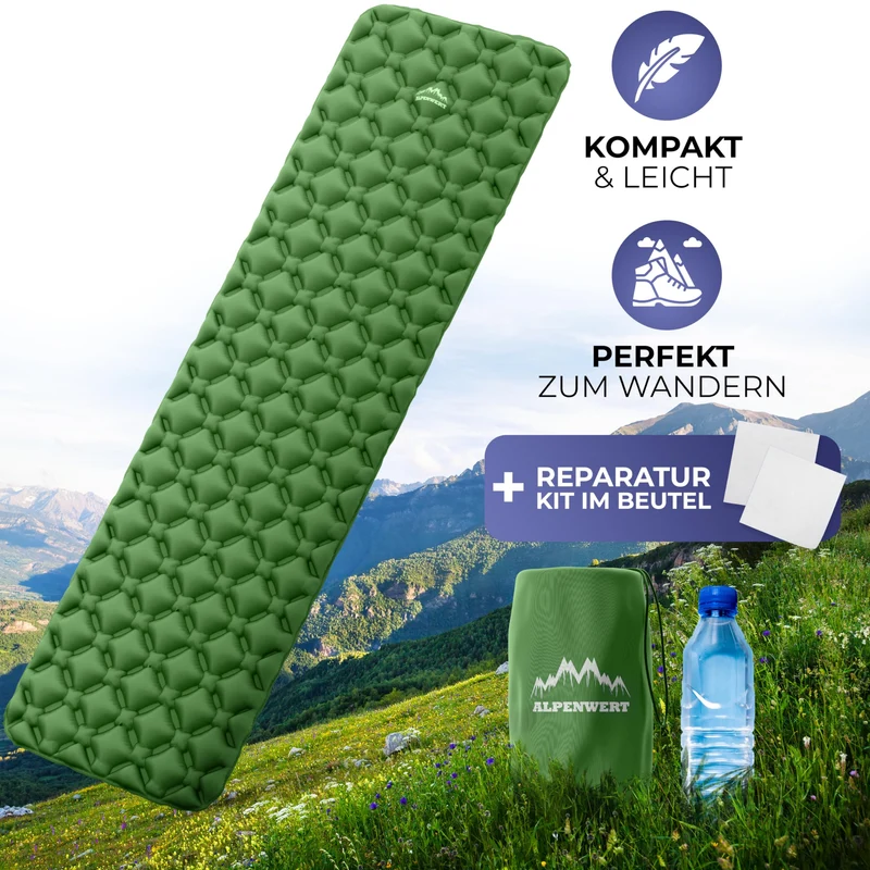 Alpenwert Isomatte Outdoor Luftmatratze aufblasbar Grün
