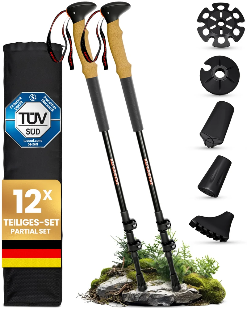 ALPENWERT Teleskop-Wanderstöcke aus Aluminium mit Korkgriff