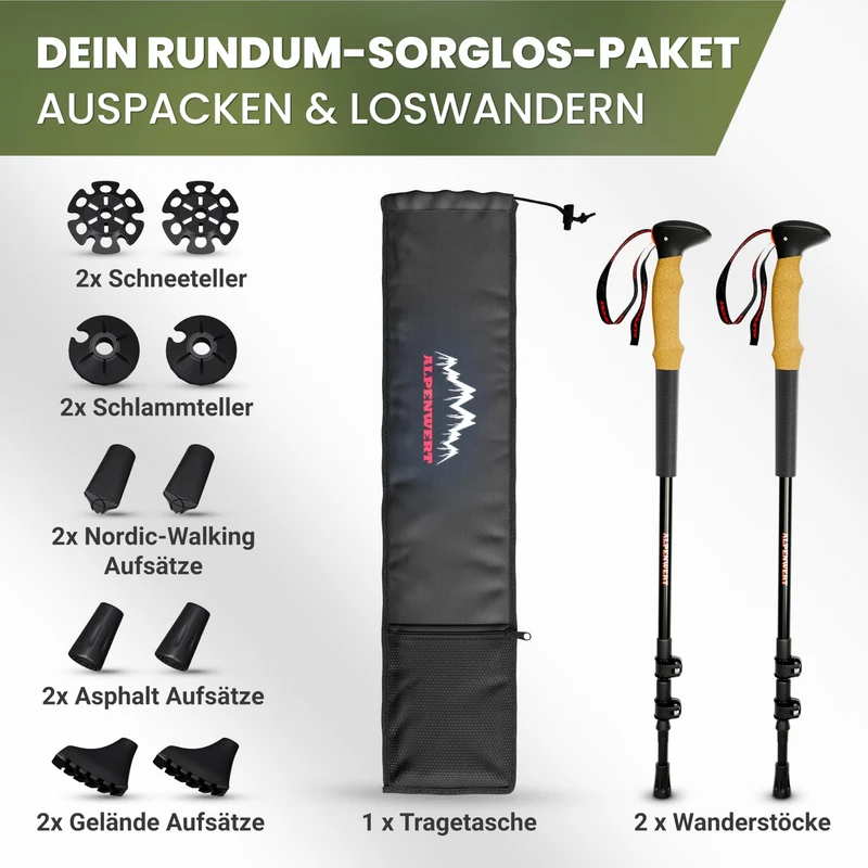 ALPENWERT Teleskop-Wanderstöcke aus Aluminium mit Korkgriff