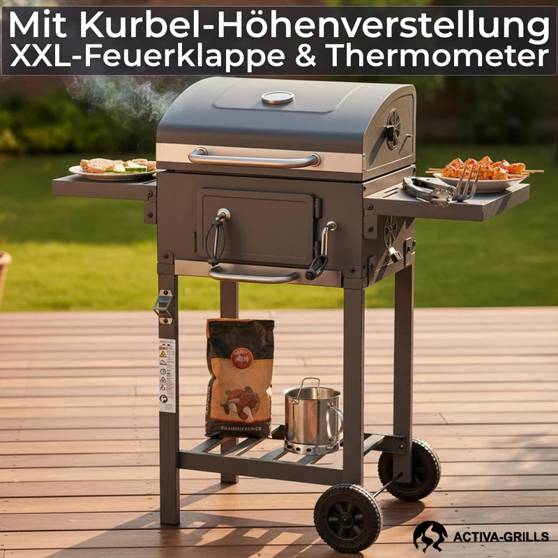 ACTIVA Holzkohlegrill Angular Smart mit Deckel und Thermometer