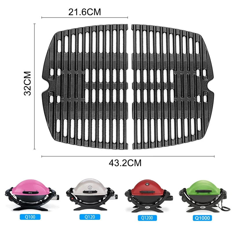 Vnierxful Grillrost Gusseisen für Weber Q100, Q1000, Q1200, 2er-Set