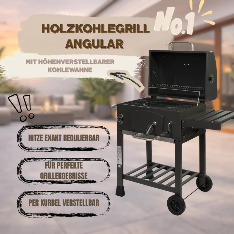 ACTIVA Angular Guss Holzkohlegrill mit Gusseisenrost und Abdeckhaube