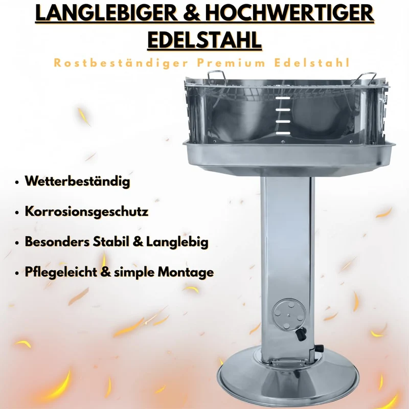 ACTIVA Pisa Säulengrill Edelstahl Holzkohlegrill 54 x 34 cm