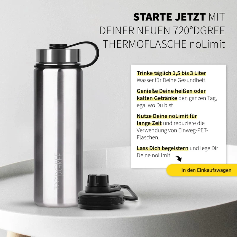 720°DGREE noLimit Edelstahl Trinkflasche 1200 ml, auslaufsicher