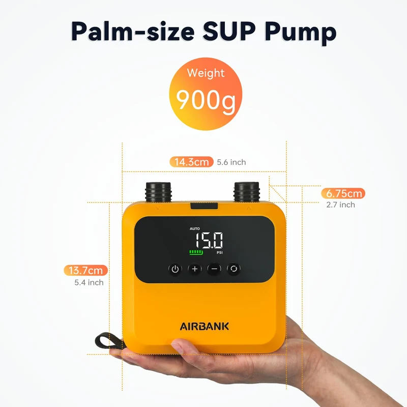 AIRBANK PULSE Pro Elektrische Mini SUP-Luftpumpe, 20 PSI, Akku
