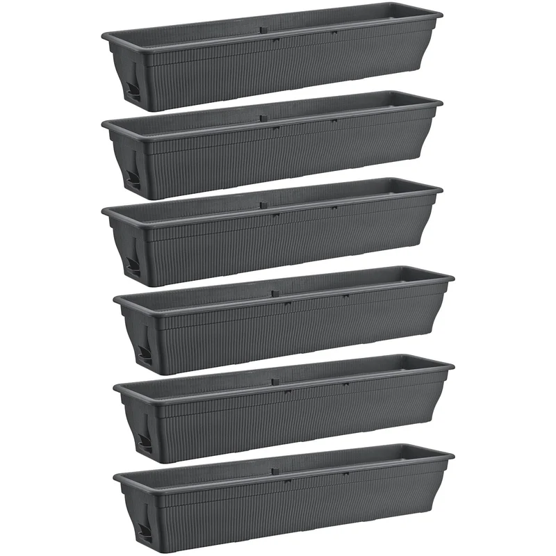 BURI Balkonkasten 100 cm mit Wasserspeicher, 6er Set, Anthrazit
