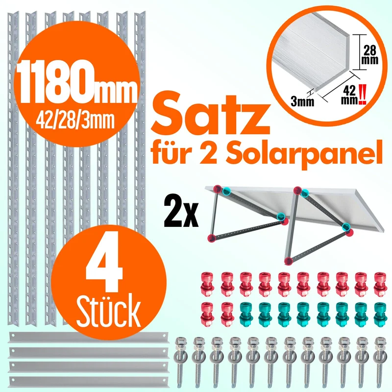 FIREND Solarmodul-Halterung 1180 mm, 4er-Set, Flachdach-Aufständerung