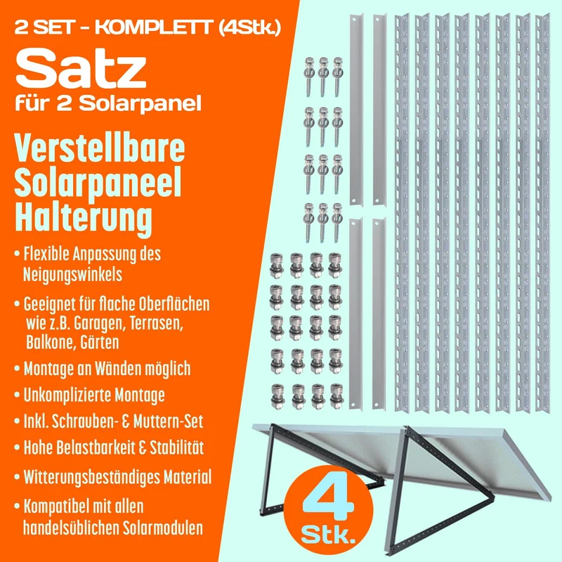 FIREND Solarmodul-Halterung 1180 mm, 4er-Set, Flachdach-Aufständerung