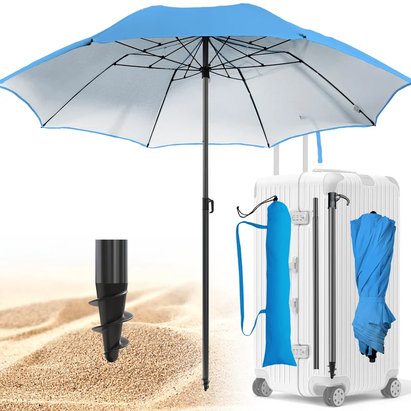 4smile Reise-Sonnenschirm Strand Ø 160 cm, blau, faltbar, UPF 50+