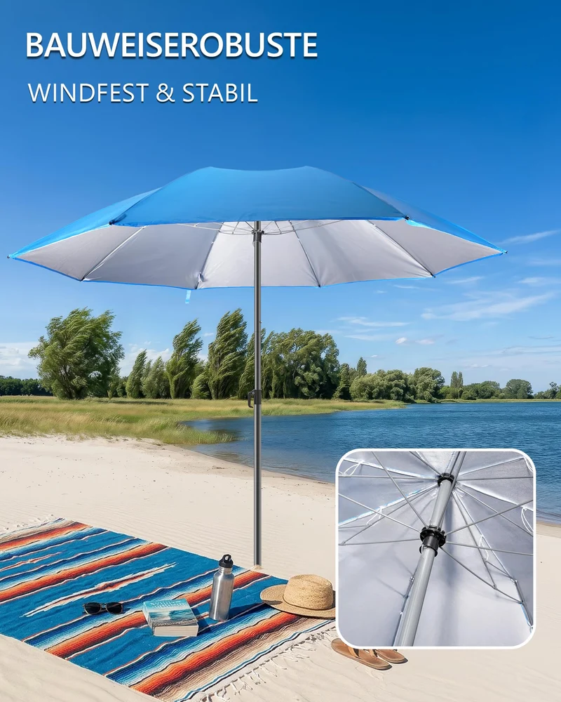 4smile Reise-Sonnenschirm Strand Ø 160 cm, blau, faltbar, UPF 50+