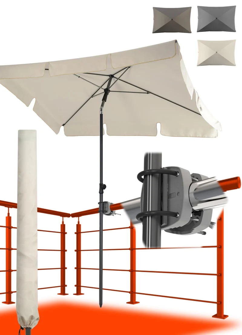 4smile SunnyShade Balkon-Sonnenschirm Set, rechteckig, Beige, UPF 50+