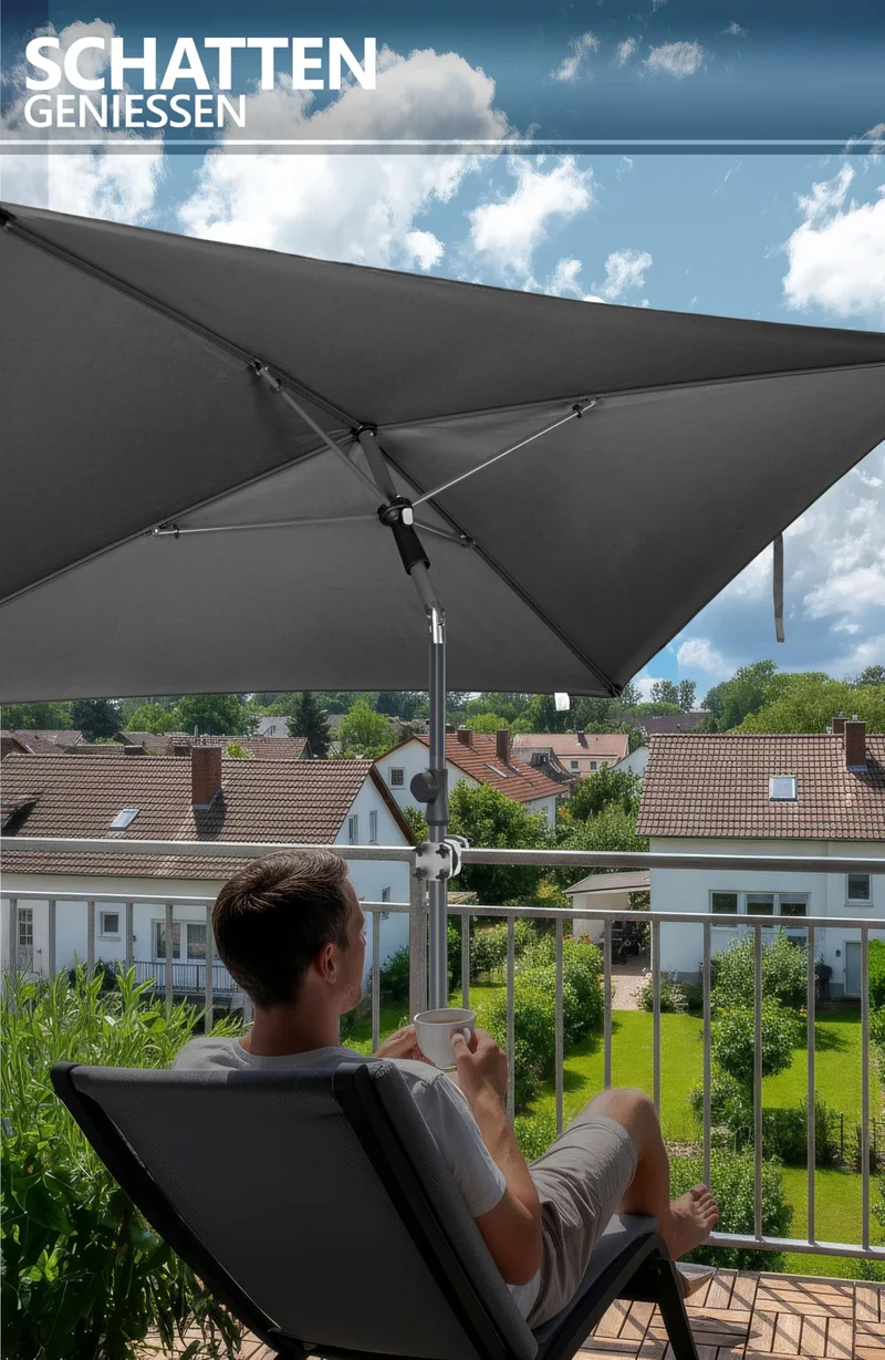 4smile SunnyShade Sonnenschirm Balkon Set Anthrazit 200 x 125 cm