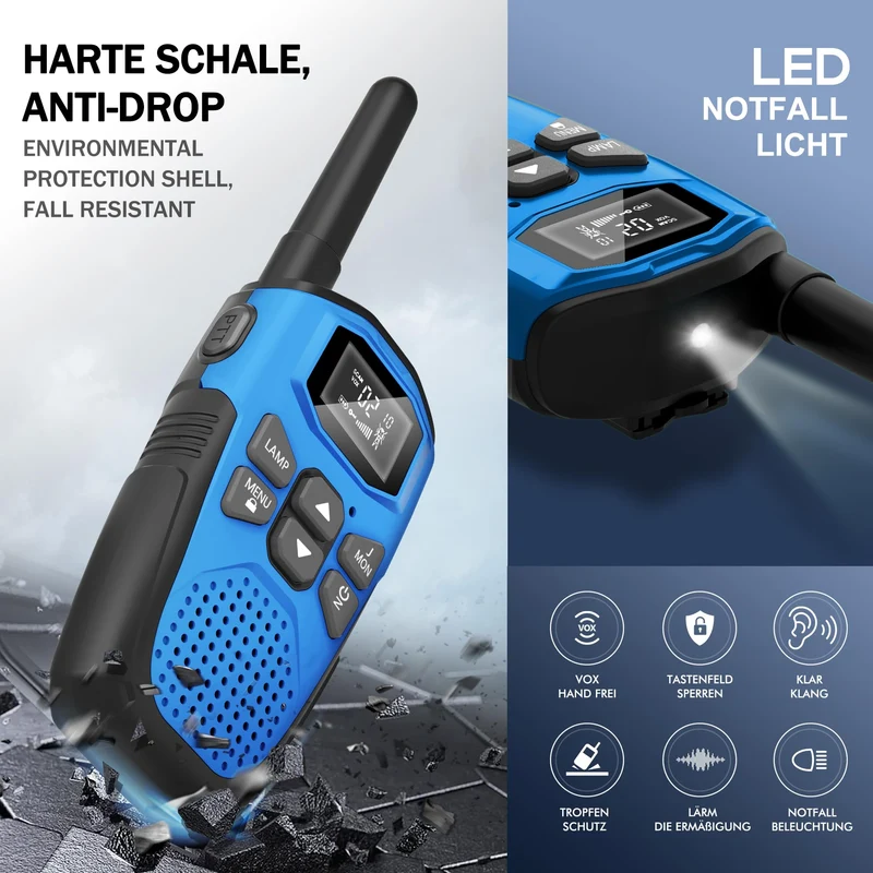 NXGKET Walkie Talkie 4er Set, aufladbar, 5 km Reichweite, VOX