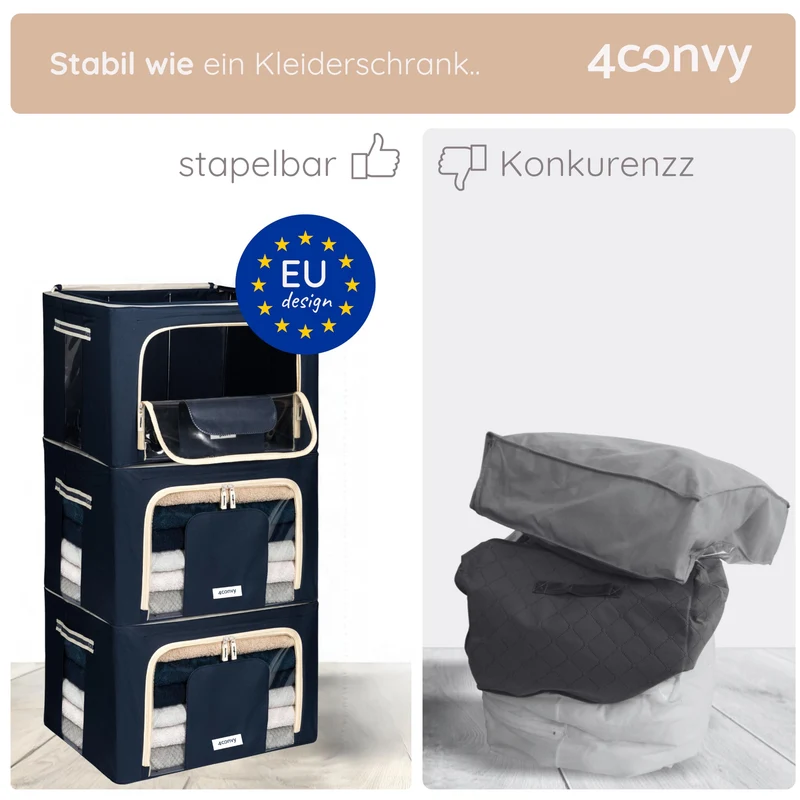 4CONVY Aufbewahrungsbox mit Stahlrahmen, faltbar, 3er-Set, je 66 L