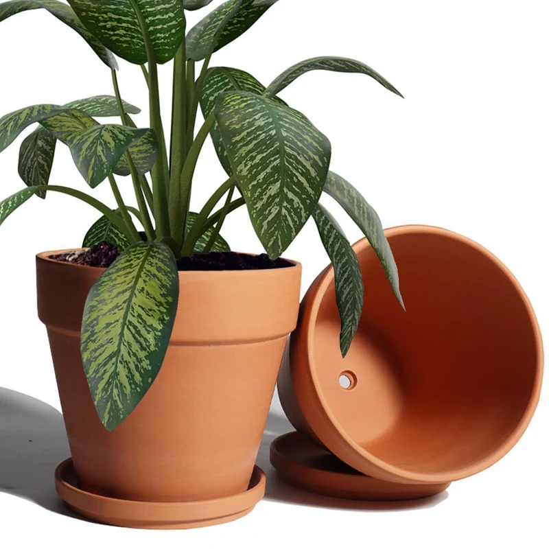 vensovo Terrakotta-Blumentopf 20 cm mit Untersetzer, 2er-Set