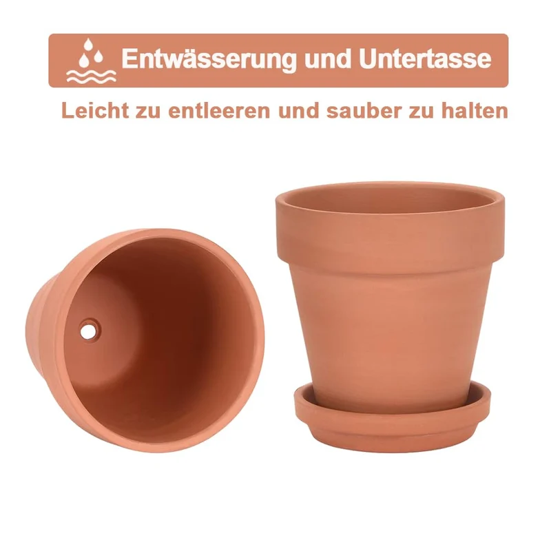 vensovo Terrakotta-Blumentopf 20 cm mit Untersetzer, 2er-Set