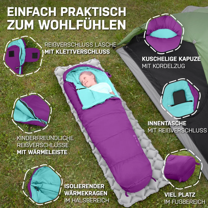 NORDBÄR Kinderschlafsack KSL120 – Mumienschlafsack bis 145 cm