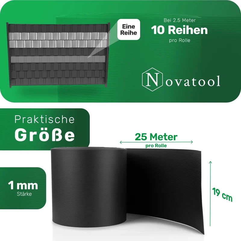 Novatool Sichtschutzstreifen PP 25 m Anthrazit für Doppelstabmatten