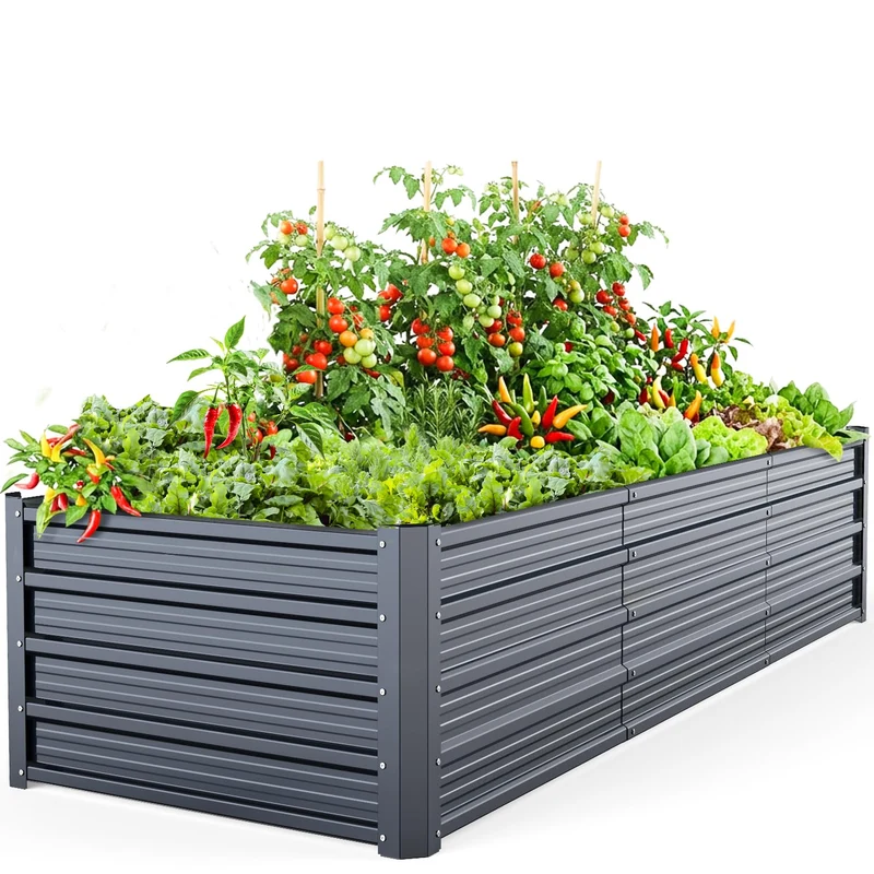 Ohuhu Hochbeet Metall Pflanzbeet 240x90x45 cm, Anthrazit