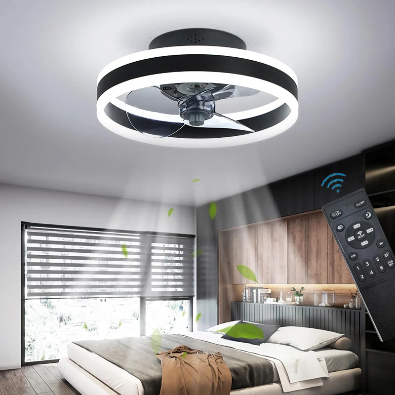 OMGPFR LED Deckenventilator mit Licht, dimmbar, schwarz, 40 cm