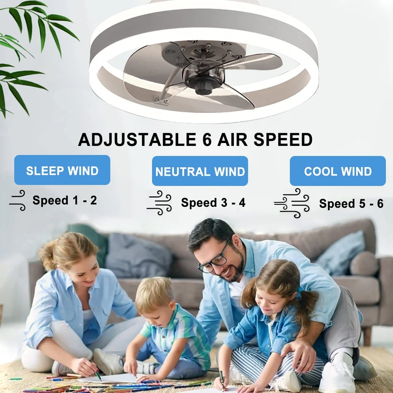 OMGPFR LED Deckenventilator mit Licht, dimmbar, schwarz, 40 cm