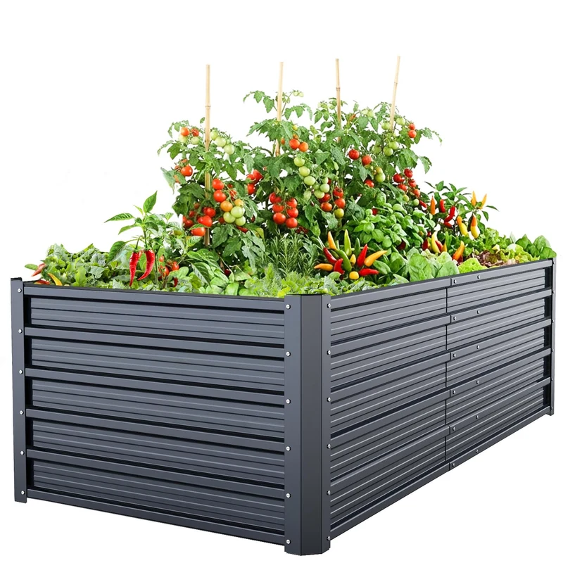 Ohuhu Metall Hochbeet 180x90x60 cm aus verzinktem Stahl, anthrazit