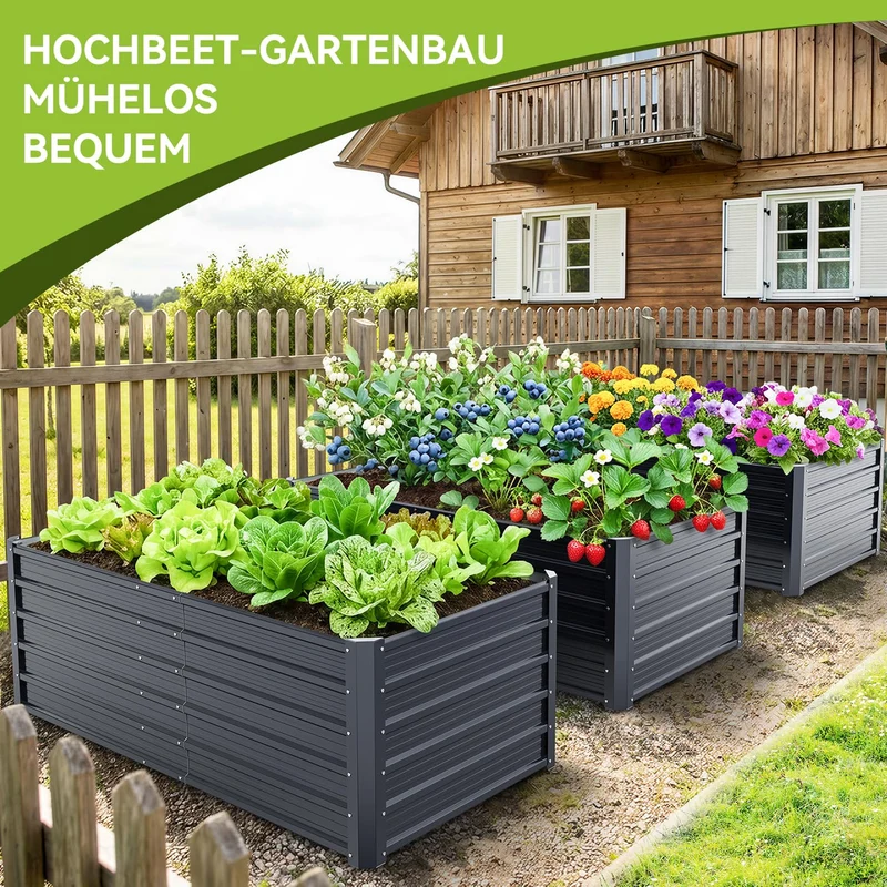 Ohuhu Metall Hochbeet 180x90x60 cm aus verzinktem Stahl, anthrazit