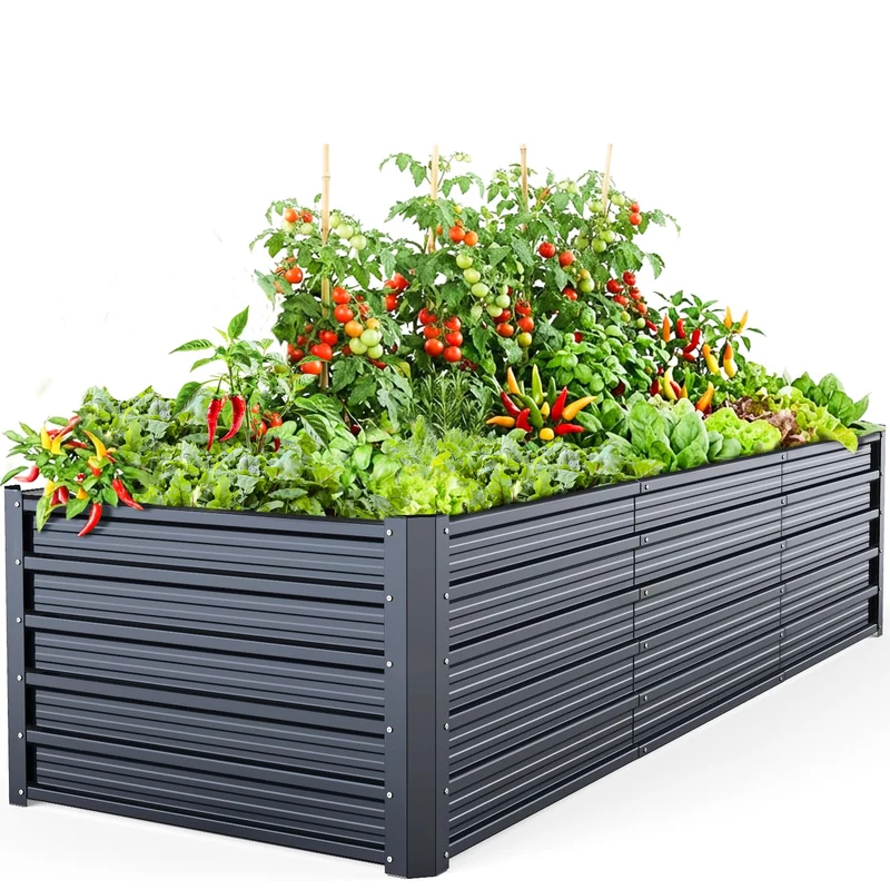 Ohuhu Hochbeet Metall 240 x 90 x 60 cm, verzinkter Stahl, Anthrazit