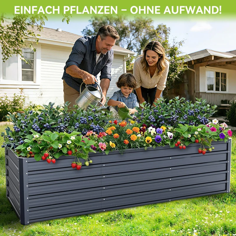 Ohuhu Hochbeet Metall 240 x 90 x 60 cm, verzinkter Stahl, Anthrazit