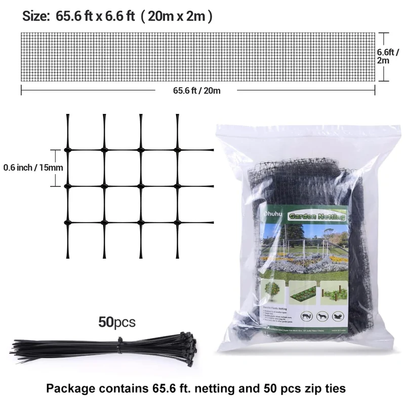 Ohuhu Vogelschutznetz 2 x 20 m, reissfestes Gartennetz, Masche 15 mm