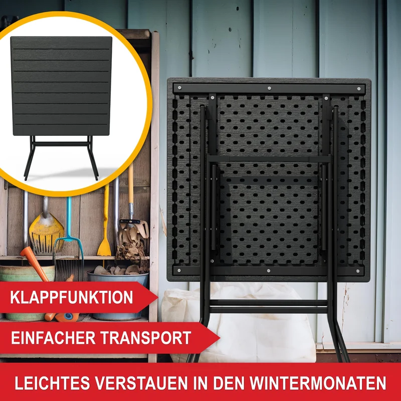 Onbest Balkontisch klappbar – Campingtisch in Holzoptik, eckig