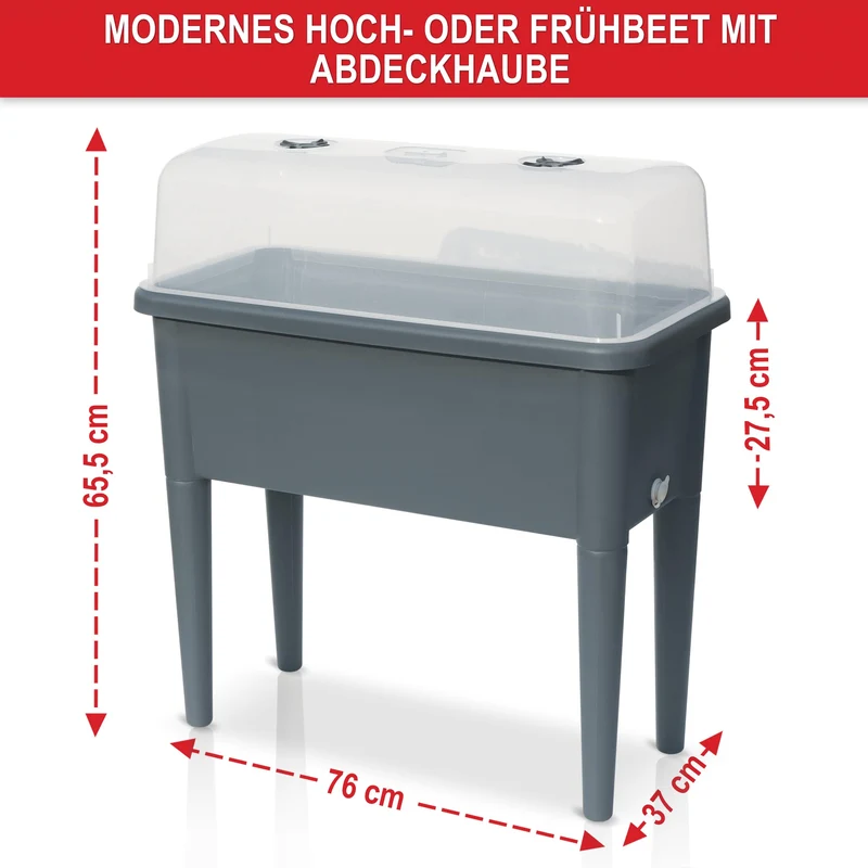 Onbest Hochbeet Frühbeet mit Abdeckhaube und Wasseranzeige, Grau