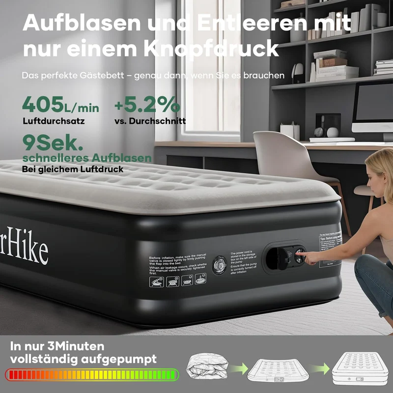 OlarHike Luftbett 1 Person selbstaufblasend mit Pumpe 90 x 200 cm