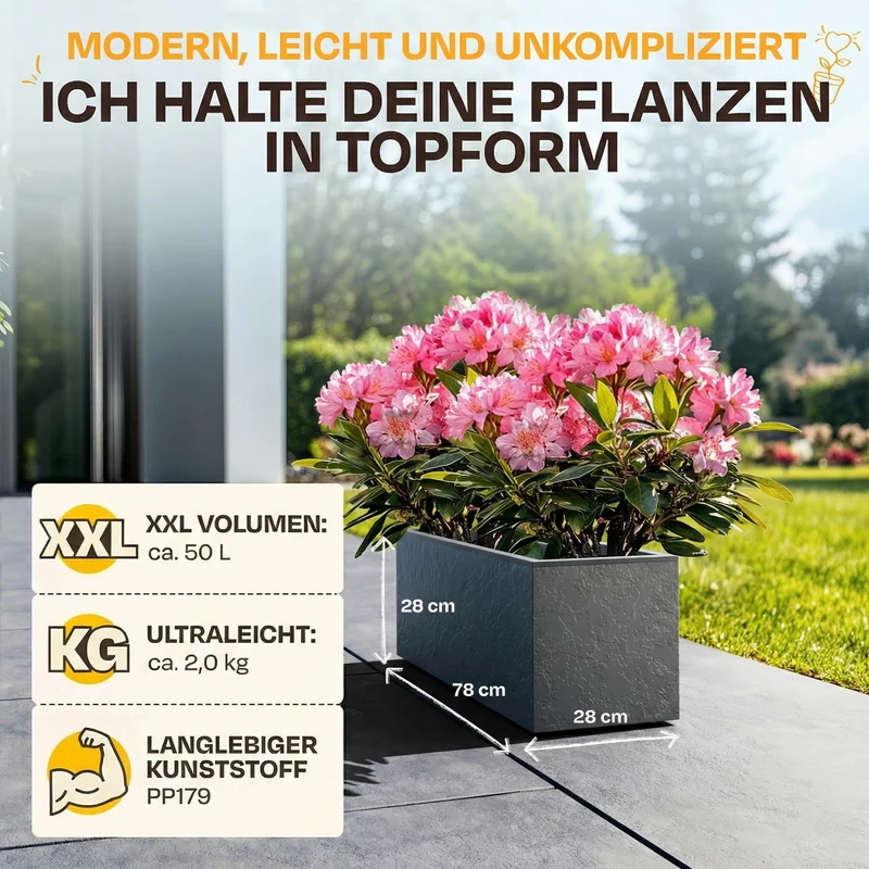 Ondis24 Vulkano Pflanzkübel 2er-Set, 50 L, Wasserspeicher, Anthrazit