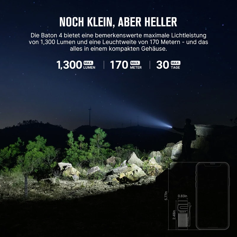 OLIGHT Baton 4 Kit Mini LED Taschenlampe mit Ladecase, 1300 Lumen