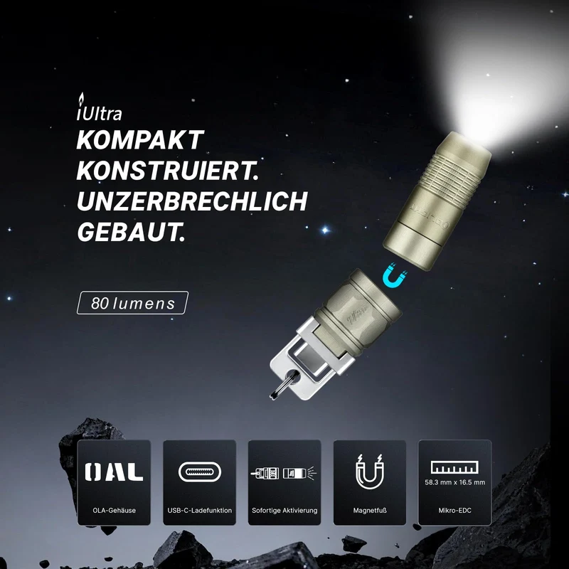 OLIGHT iUltra EDC-Taschenlampe Schlüsselanhänger 80 Lumen olivgrün