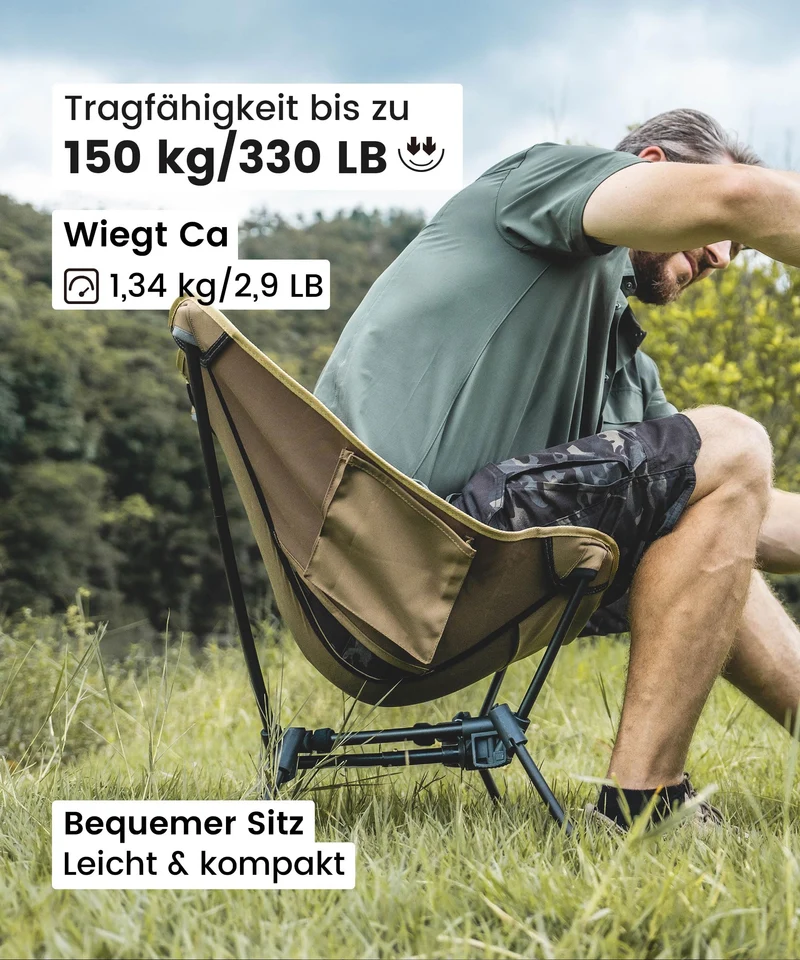 OneTigris TIGERBLADE Campingstuhl faltbar 150 kg, Kojote Braun