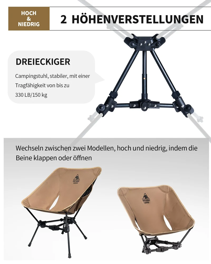OneTigris TIGERBLADE Campingstuhl faltbar 150 kg, Kojote Braun