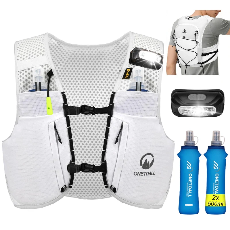 ONETOALL Laufweste mit 2 Trinkflaschen 500 ml, reflektierend, weiss