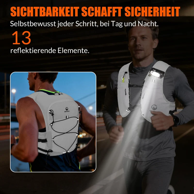 ONETOALL Laufweste mit 2 Trinkflaschen 500 ml, reflektierend, weiss