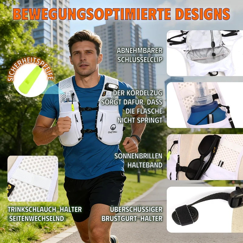 ONETOALL Laufweste mit 2 Trinkflaschen 500 ml, reflektierend, weiss