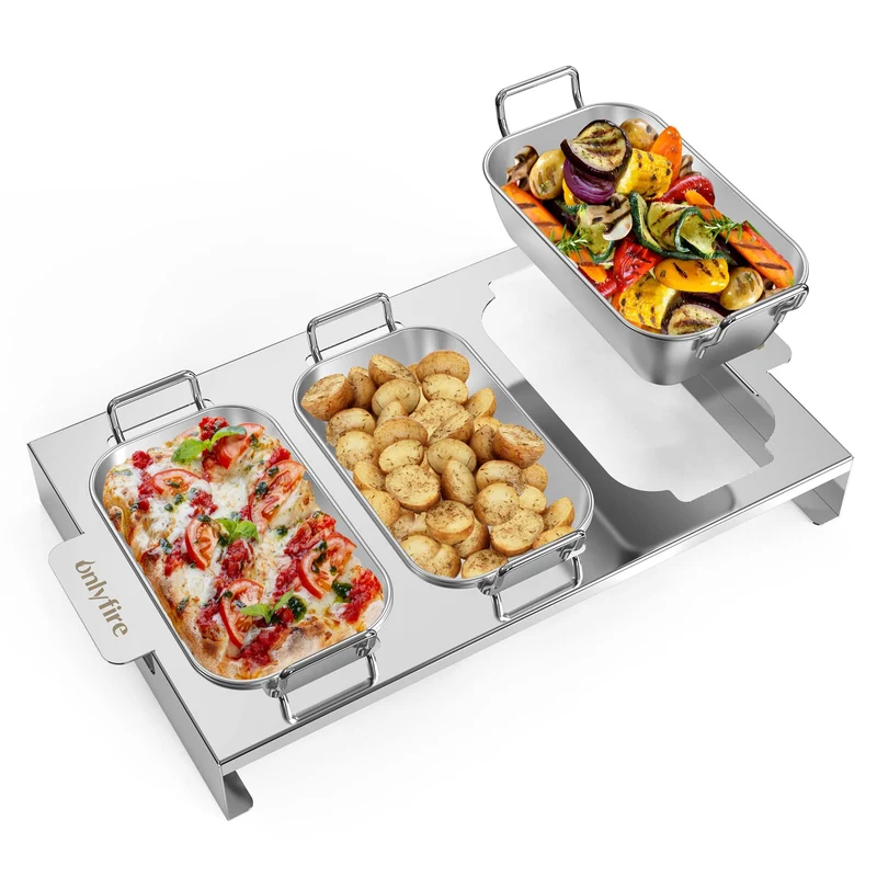 Onlyfire Grillpfännchen 3er-Set, Edelstahl mit Griffen und Ständer