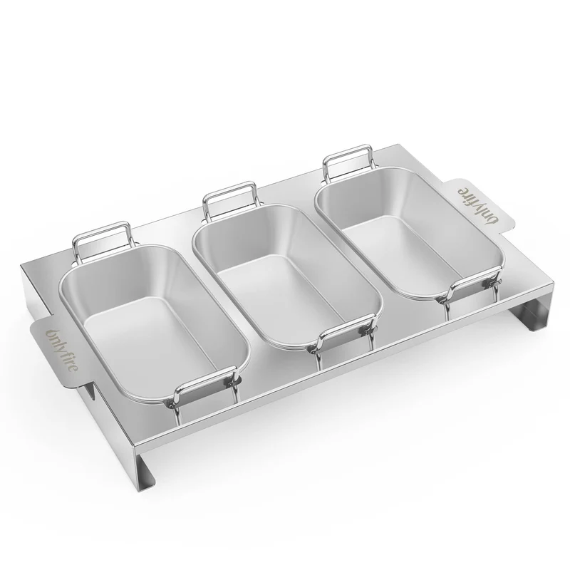 Onlyfire Grillpfännchen 3er-Set, Edelstahl mit Griffen und Ständer