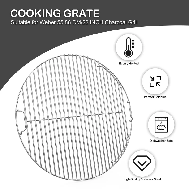 onlyfire Grillrost Edelstahl rund Ø 54,5 cm für Weber 57 cm Kugelgrill
