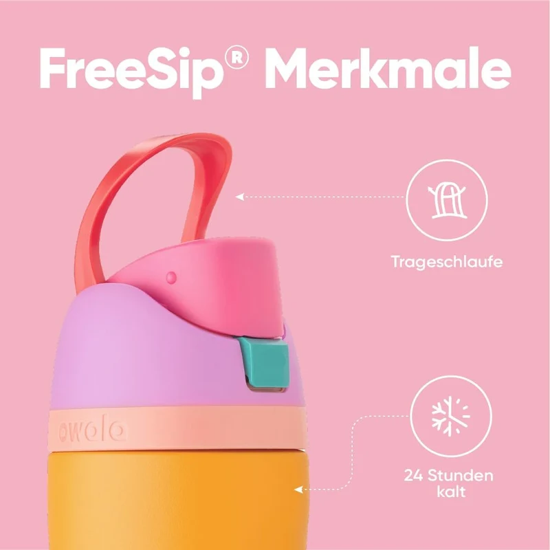 Owala FreeSip Trinkflasche Edelstahl isoliert mit Strohhalm, 710 ml